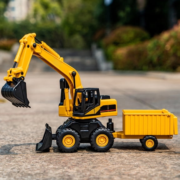 SCNOR Inertial Excavator Toy with Detachable Trailer, Push and Go Construction Vehicle for Kids