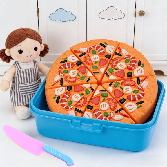 SCNOR Kids Pretend Play Pizza Cutting Toy Set, Plastic Play Food for Kitchen Role-Play, Educational Toddler Gift