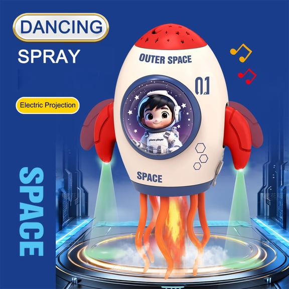 SCNOR Kids Space Rocket Toy with Lights, Music, Bump and Go Action, Projection Mist Spray for Toddlers 3+