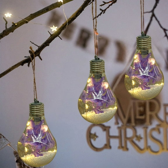 SCNOR Light-Up Purple Hydrangea Christmas Ornaments - Glass Transparent Glowing Xmas Decor, Easy Install