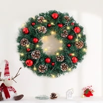 SCNOR Lighted Christmas Door Wreath, 12 Inch Pre-Lit Holiday Wreath with 20 LED Lights, Battery Operated Reusable Plastic Christmas Home Decor for Door Wall