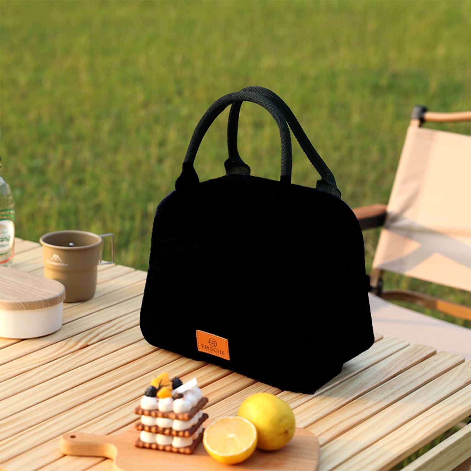 SCNOR Lunch Bag for Women and Men,Insulated Lunch Tote,Stitch Bento Bags,Oxford cloth,Black