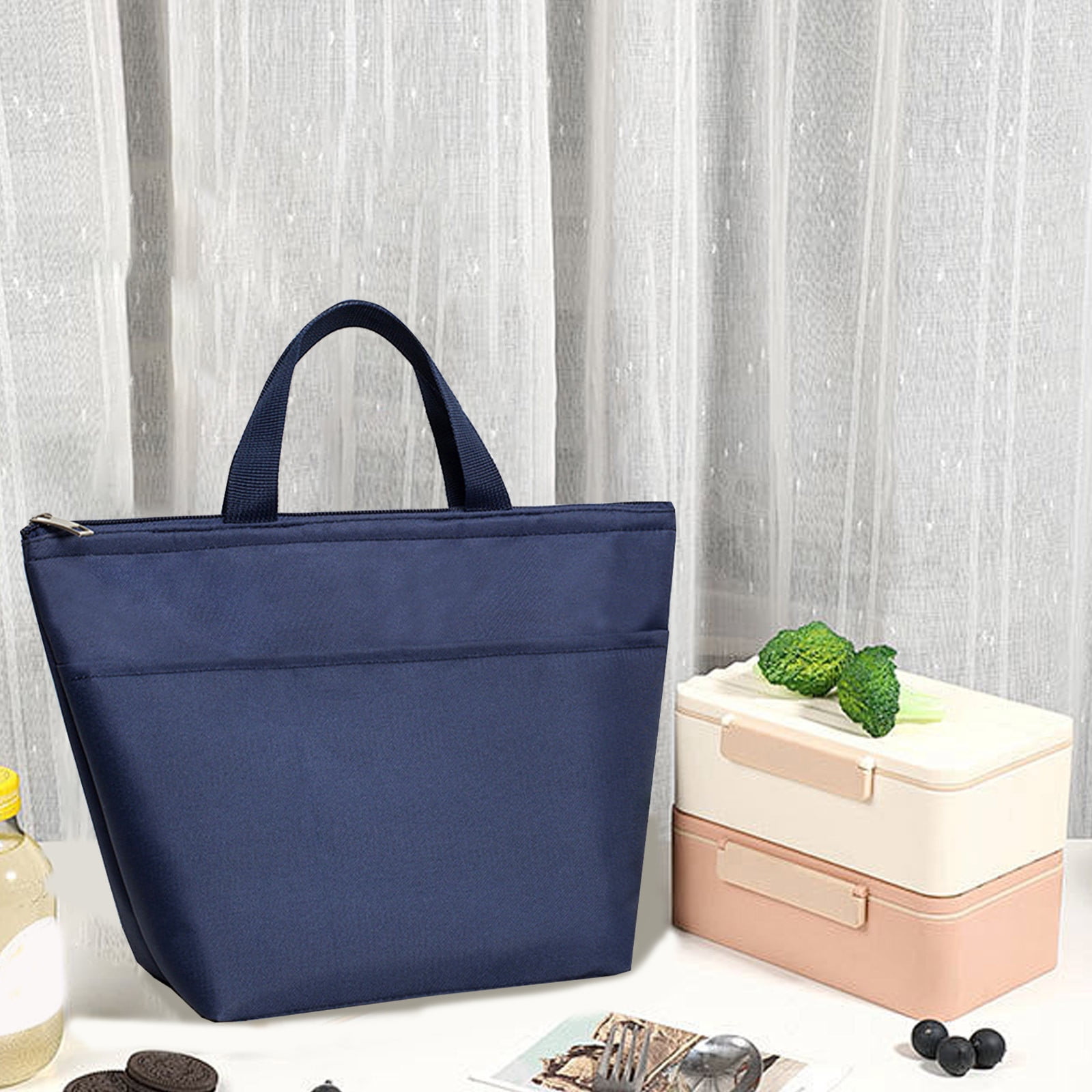 SCNOR Lunch Bag for Women and Men,Insulated Lunch Tote,Stitch Bento Bags,Oxford cloth,Blue