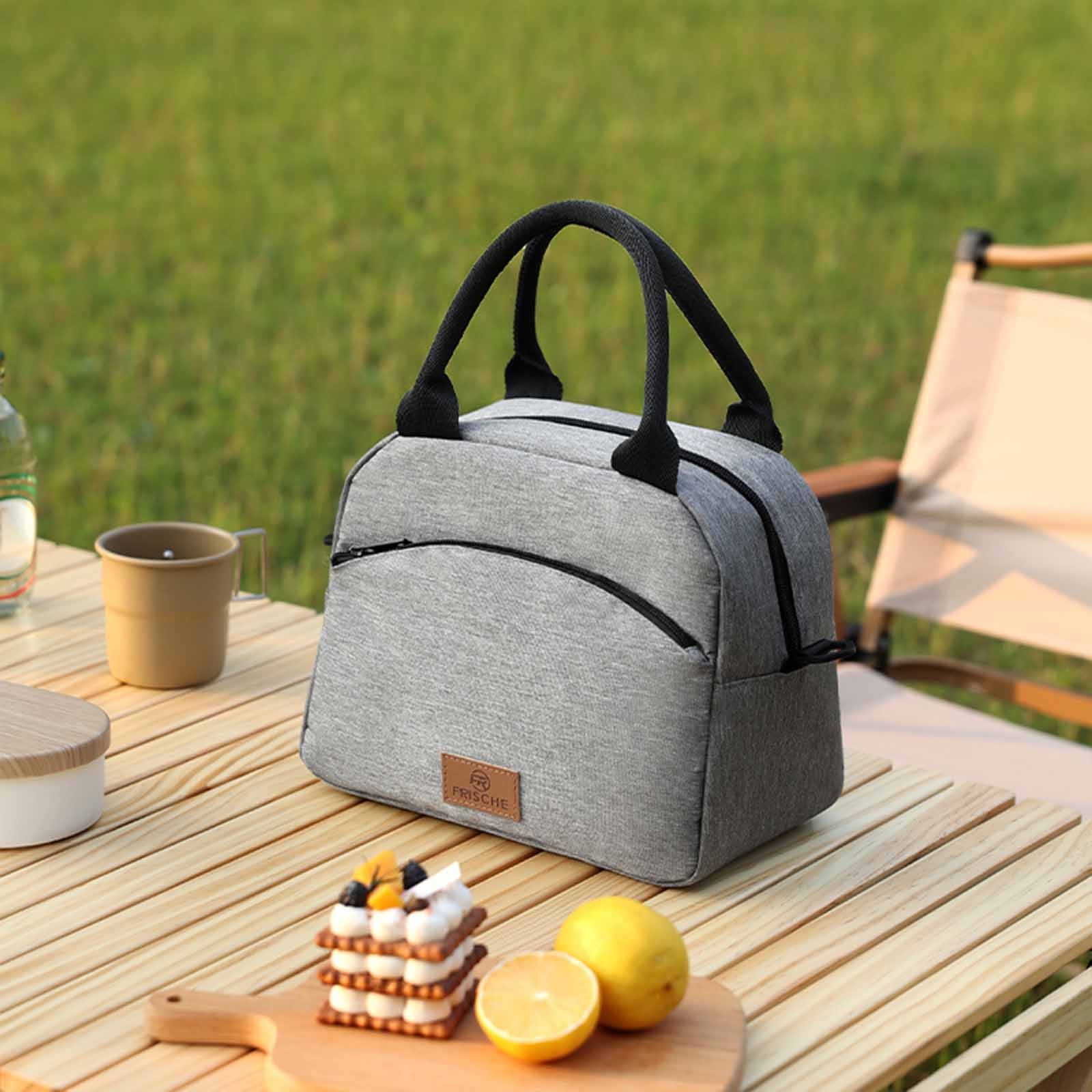 SCNOR Lunch Bag for Women and Men,Insulated Lunch Tote,Stitch Bento Bags,Oxford cloth,Gray