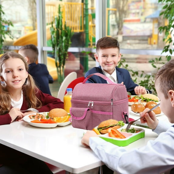 SCNOR Lunch Bag for Women and Men,Insulated Lunch Tote,Stitch Bento Bags,Oxford cloth,Pink