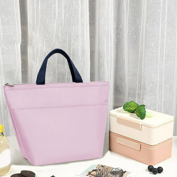 SCNOR Lunch Bag for Women and Men,Insulated Lunch Tote,Stitch Bento Bags,Oxford cloth,Pink