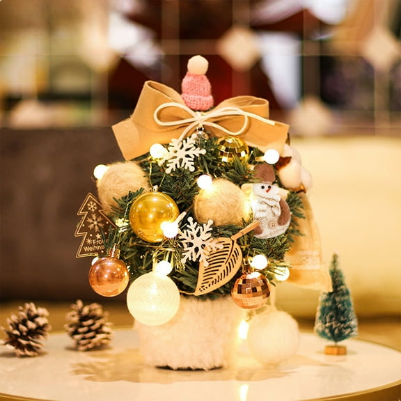 SCNOR Mini Christmas Tree, 11.8" Tabletop Artificial Tree, Beige Cloth Small Christmas Decor, Reusable Portable Holiday Decor for Home Party Desk