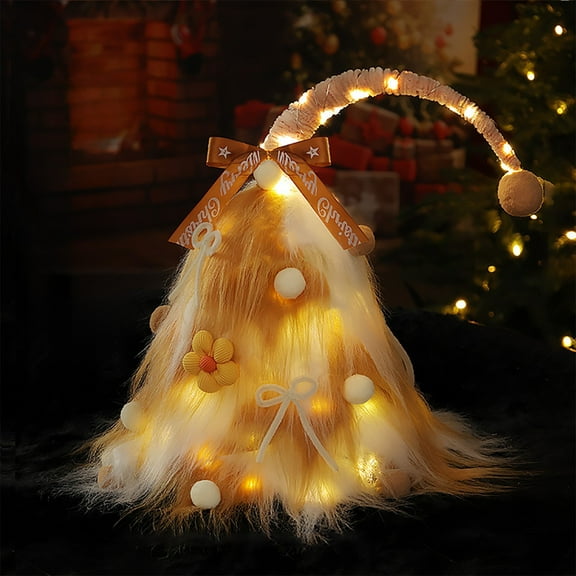 SCNOR Mini Fluffy Artificial Christmas Tree, 17.7" Tabletop Khaki Fake Pine Tree, Portable Reusable Holiday Decor for Home Party Small Spaces