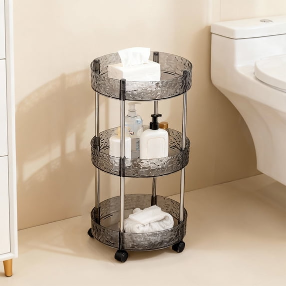 SCNOR Organizing 3-Tier Clear Round Rolling Cart, Sturdy Plastic Storage Organizer for Kitchen/Bathroom/Dorm Small Space