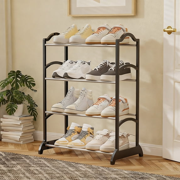 SCNOR Organizing 4-Tier Black Shoe Rack with Tool-Free Assembly, Ventilated Space-Saving Shoe Organizer for Entryway, Dorm Room, Bedroom Closet & Garage