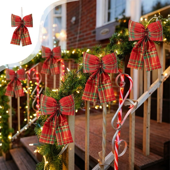 SCNOR Plaid Christmas Bow Hanging Decoration - Multicolor Cloth Ornament for Tree, Window, Holiday Gift