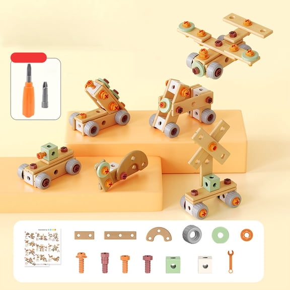 SCNOR Pretend Play Mechanic Tool Set - 59-Piece STEM Building Toy with Bolts, Non-Toxic Plastic, Builds Vehicles/Robots, Educational for 3+ Year Olds
