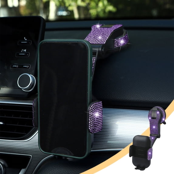 SCNOR Sparkling Crystal Car Phone Holder for Women, Strong Suction Cup Mount with 360° Rotation, Anti-Vibration Phone Stand for Dashboard Windshield, Purple Gift Idea