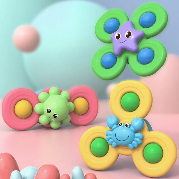 SCNOR Suction Cup Spinner Toys, 3-Pack Ocean Animal Sensory Fidget Spinners for Baby Bath, Table, and Travel Play