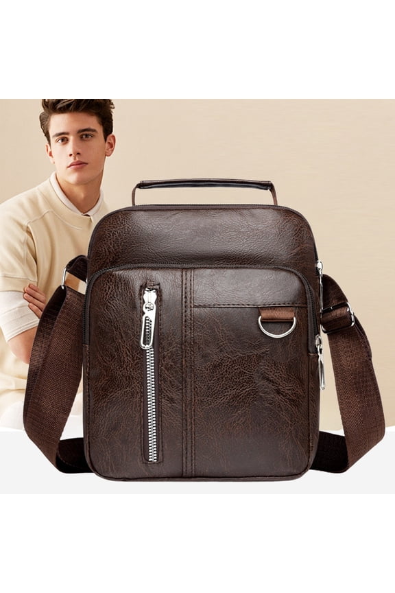 Unisex Premium Textured PU Leather Crossbody Bag - Multiple Compartments, Adjustable Strap, Everyday Use