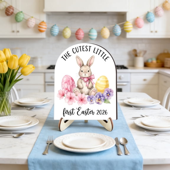SCNOR White Wooden Easter Bunny Decoration with Egg - Rustic Farmhouse Tabletop Centerpiece, Stable Base for Desktop Shelf Easter Decor