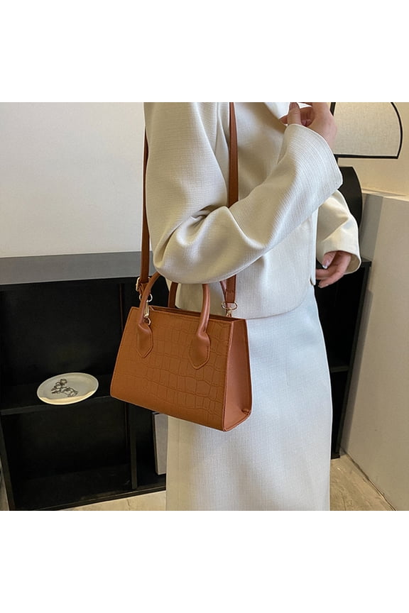 Womens Vintage Convertible PU Leather Bag - Stone Pattern Square Crossbody/Shoulder Handbag, Black