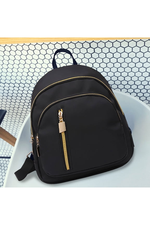 Womens Waterproof Nylon Backpack - Convertible with Gold Accents, Lightweight, Multiple Compartments, Classic Black for Daily Commute & Shopping