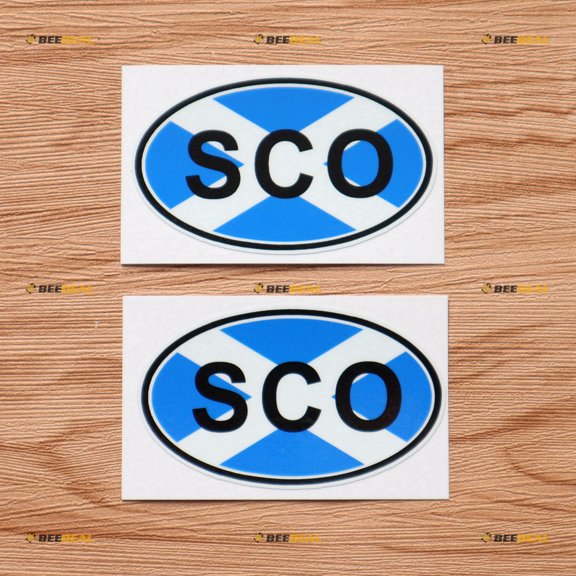 SCO Oval Country Code Scotland Scottish Flag Vinyl Decal Sticker - 2 Pack Glossy, 3 Inches - for Car Boat Laptop Cup