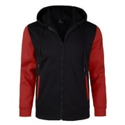 SCODI Full-Zip Hoodies for Men Midweight Long Sleeve Casual Sweatshirt with Pocket Black+Red 2XL