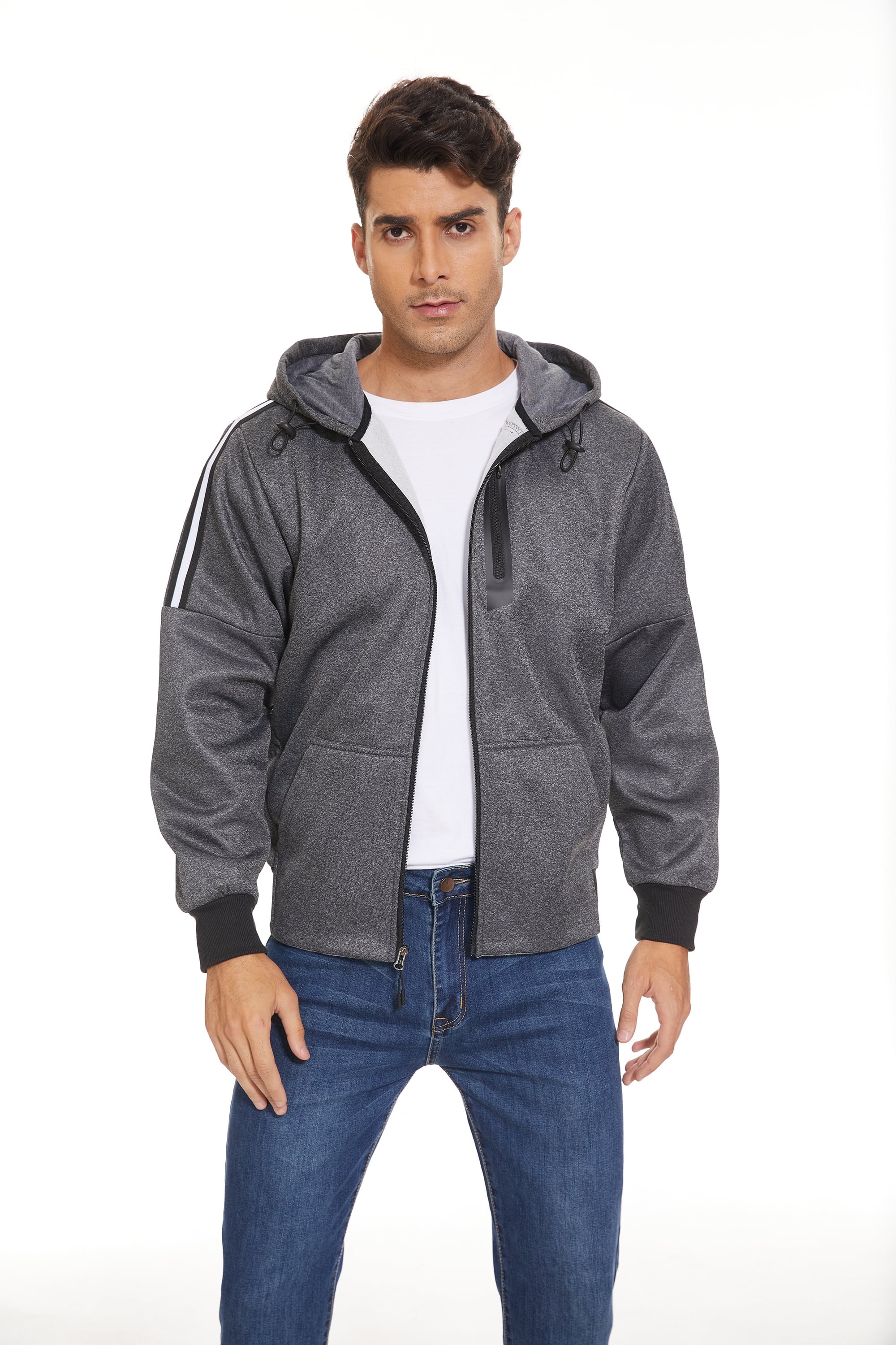 Men's Hoodie Fuzzy Sherpa Black White Khaki Hooded Letter Pocket