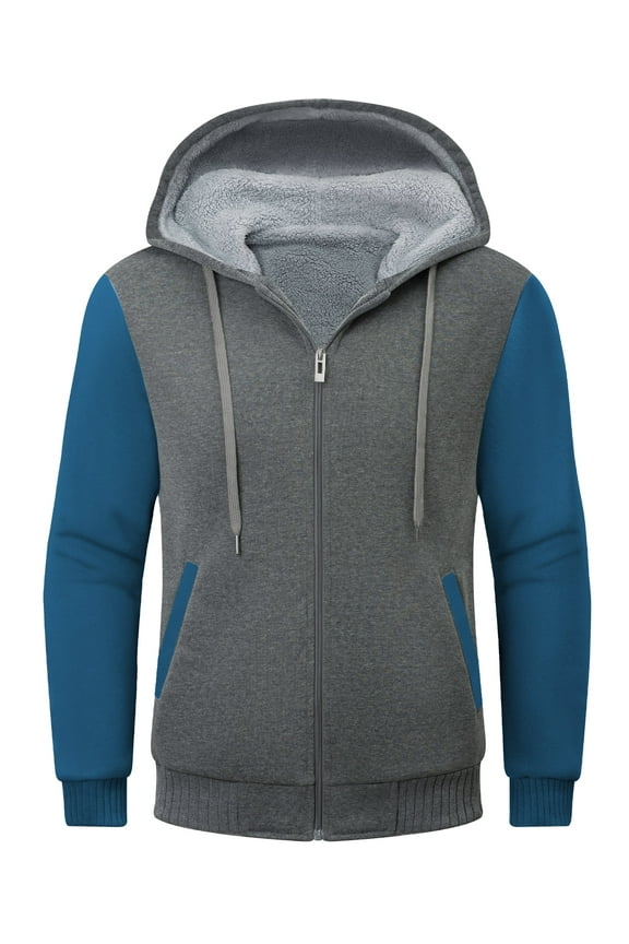 Hoodie Men Zip Up Sherpa Lined Hoodie Mens Gray Zip Up Fuzzy Jacket Winter Coats Dark Gray M