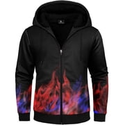 Geeksport Hoodies for Men Zip Up Sweashirts Fleece Sherpa Lined Winter Wool Heavyweight Jacket Flame M