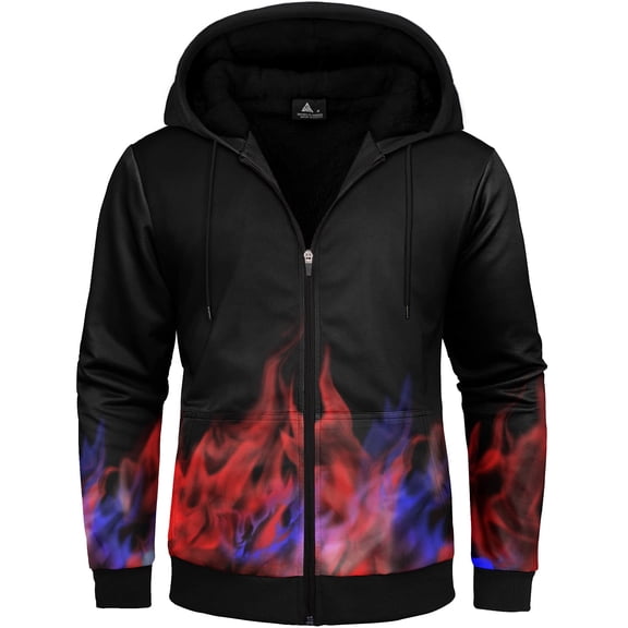 Geeksport Hoodies for Men Zip Up Sweashirts Fleece Sherpa Lined Winter Wool Heavyweight Jacket Flame M