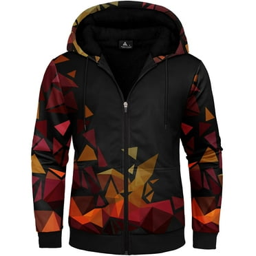 SCODI Hoodies for Men Zip Up Sweashirts Fleece Sherpa Lined Winter Wool Heavyweight Jacket Geometry L