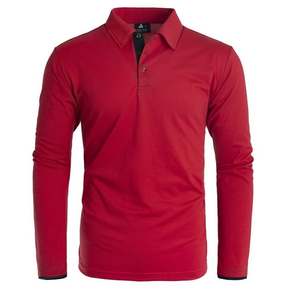 Geeksport Men's 3 Button Quick Dry Long Sleeve Performance Polo Shirts
