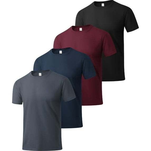 Geeksport Men's Casual Short Sleeve T-Shirt 4 Pack Moisture Wicking Breathable Quick Dry M