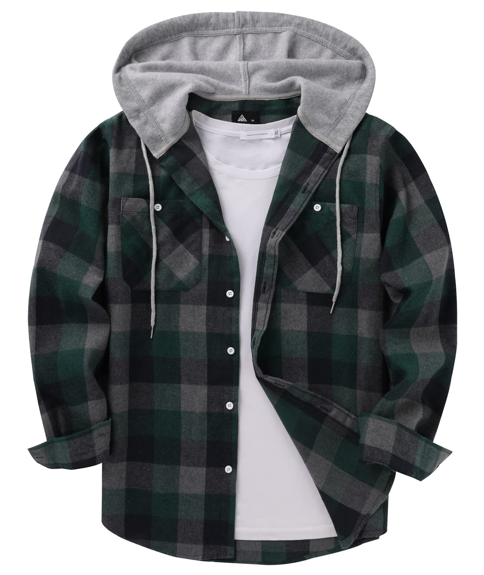 Plaid Flannel Hoodie Jacket Long Sleeve Casual Button Up Quilted ...
