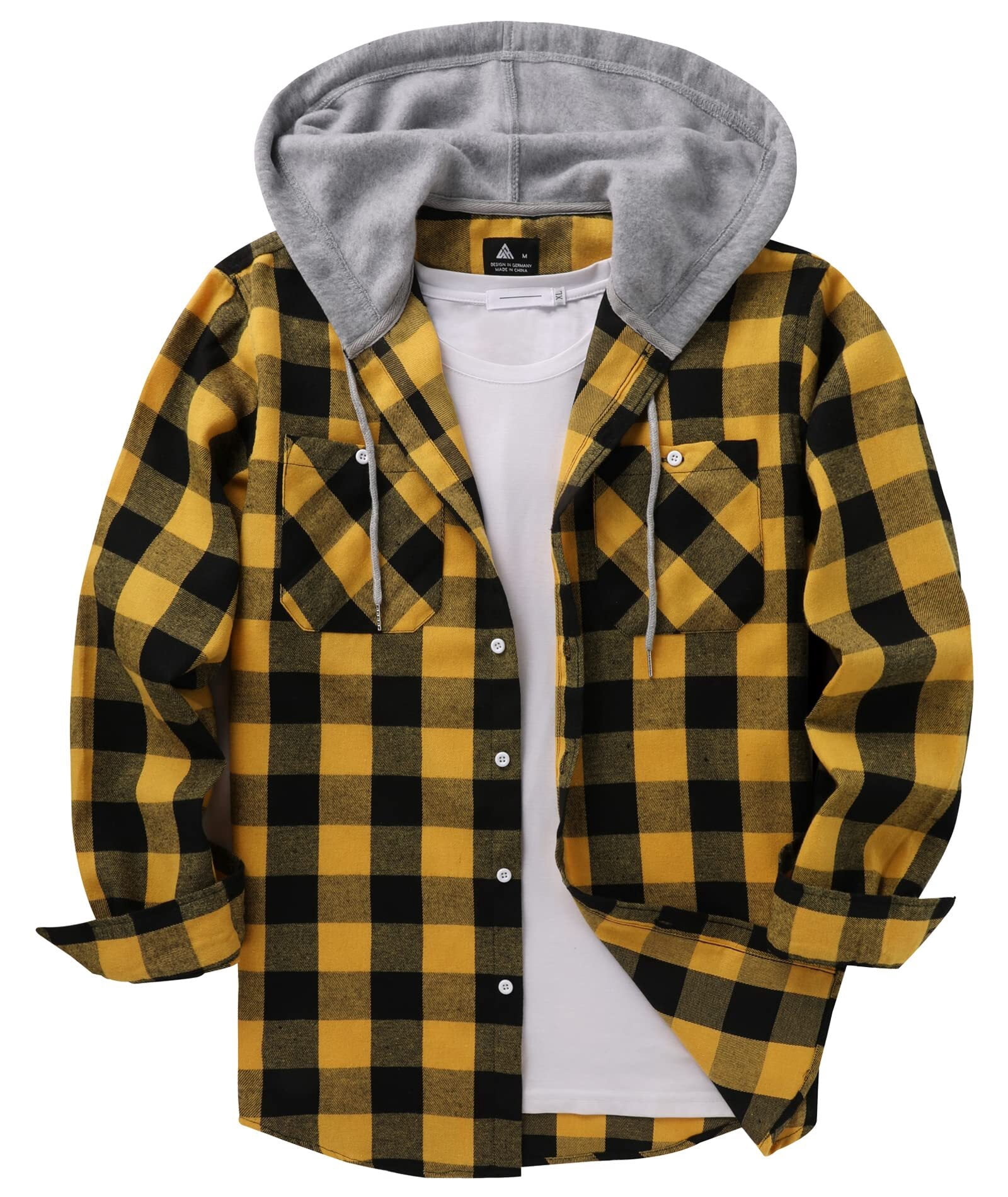 SCODI Men's Flannel Hoodie Shirts Casual Long Sleeve Button Down Plaid