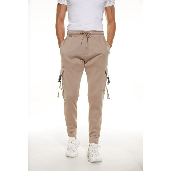 Geeksport Men's Fleece Winter Pants Sherpa Lined Active Joggers Sweatpants Drawstring Zipper Pockets Elastic Khaki 3XL