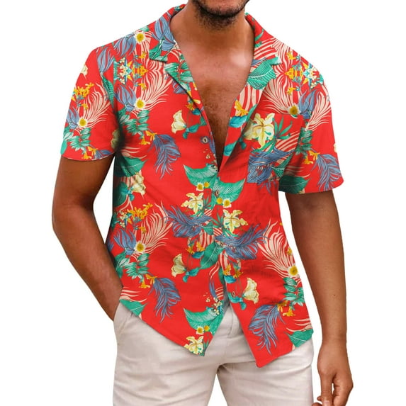 Geeksport Men's Flower Hawaiian Casual Shirts Button Down Floral Summer Beach Shirt for Vacation
