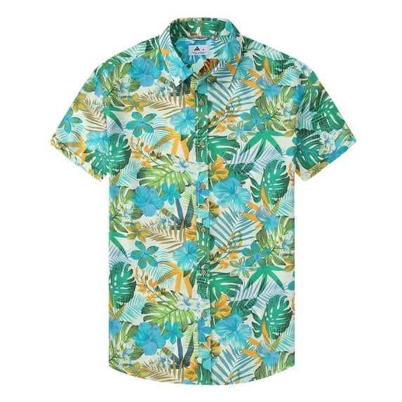 Geeksport Men's Hawaiian Floral Shirt Short Sleeve Button Down Casual Summer Tropical Beach Shirt