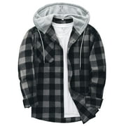 SCODI Mens Flannel Hoodie Shirts Long Sleeve Casual Button Down Jackets with Hood for Men