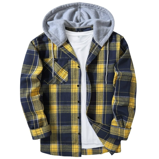 SCODI Mens Flannel Hoodie Shirts Long Sleeve Casual Button Down Jackets ...