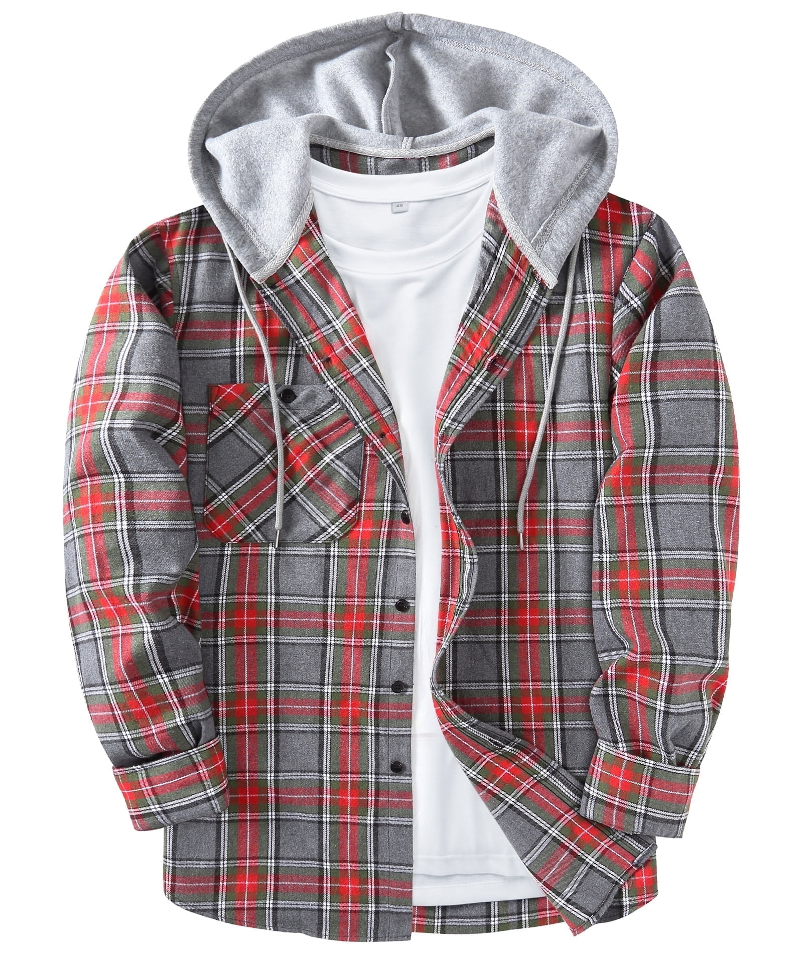 Scodi Mens Flannel Hoodie Shirts Casual Button Down Plaid Shirt Jackets for Men Long Sleeve Hooded with Pocket