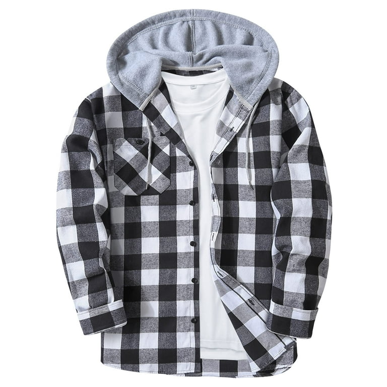 Scodi Hooded Flannel Jackets for Men Casual Button Down Plaid Shirt Jackets for Men Long Sleeve Hoodie with Pocket Walmart
