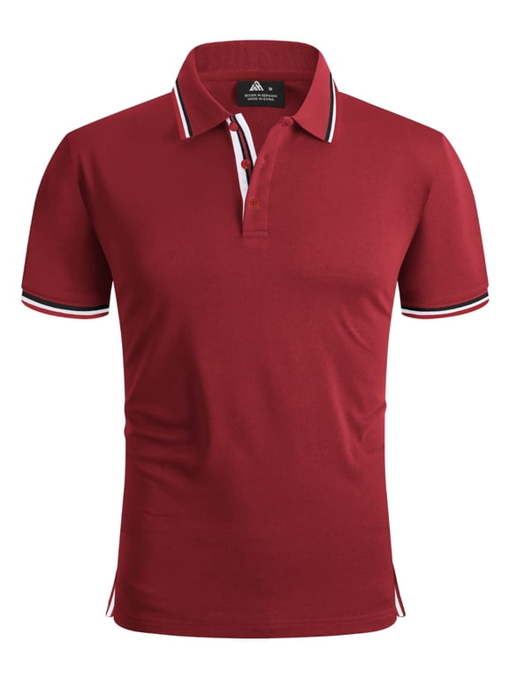 Polo Shirts for Men Short Sleeve Solid Color Causal Collared Golf Tennis T-Shirt Men's Golf Polo Shirts Business Polo Shirts Red L