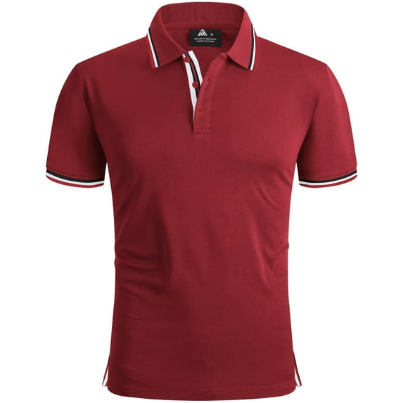Geeksport Polo Shirts for Men Short Sleeve Solid Color Causal Collared Golf Tennis T-Shirt Men's Golf Polo Shirts Business Polo Shirts Red M