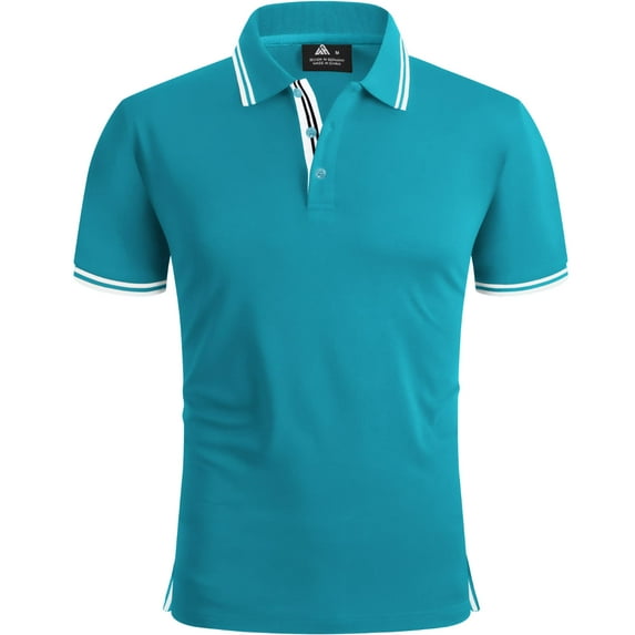 Geeksport Polo Shirts for Men Short Sleeve Solid Color Causal Collared Golf Tennis T-Shirt Men's Golf Polo Shirts Business Polo Shirts Turquoise 3XL