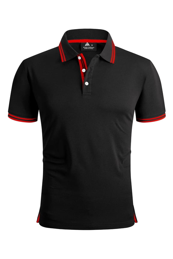 Polo Shirts for Men Short Sleeve Solid Color Causal Collared Golf Tennis T-Shirt Men's Golf Polo Shirts Business Polo Shirts black red L