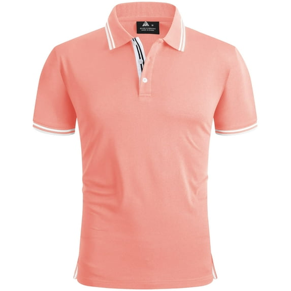 Geeksport Polo Shirts for Men Short Sleeve Solid Color Causal Collared Golf Tennis T-Shirt Men's Golf Polo Shirts Business Polo Shirts coral red M