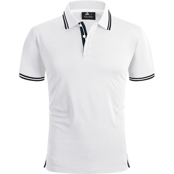 Geeksport Polo Shirts for Men Short Sleeve Solid Color Causal Collared Golf Tennis T-Shirt Men's Golf Polo Shirts Business Polo Shirts white and black XL