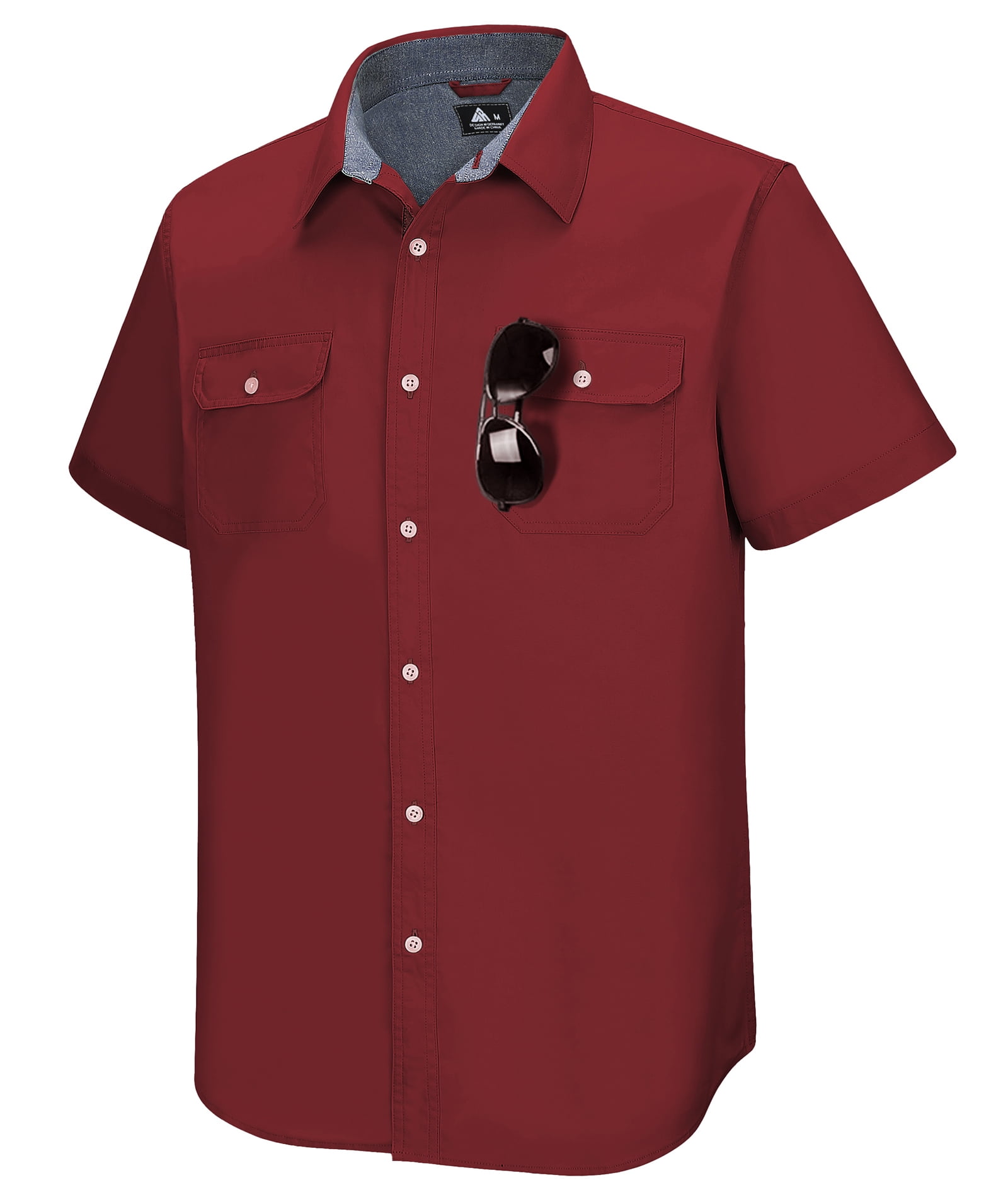 SCODI Solid Color Work Shirt for Men Regular Fit Short Sleeve Casual ...