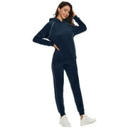 SCODI Velour Track Suits for Women Set Sweatsuits 2 Piece Velour Tracksuit Joggers Navy Blue 2XL
