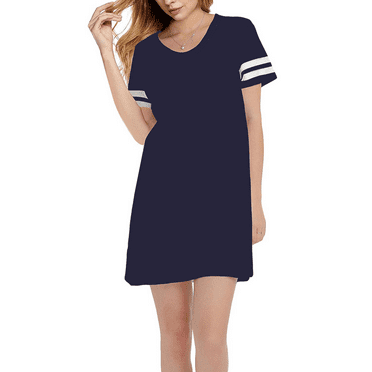 SCODI Women's Round Neck Sports T-shirt Dress Striped Short Sleeve Summer Casual Skirts