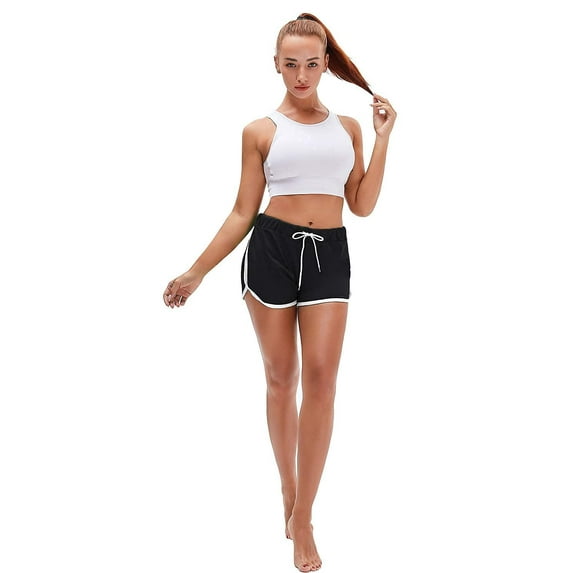Geeksport Women's Yoga Shorts, Elastic Waist Running Athletic Shorts, Black XL